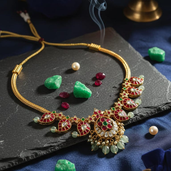 Premium Mango Necklace Set (Jadau Kundan)