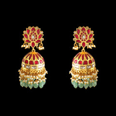 Royal Kundan Jhumka Earrings with Pearl & Emerald Drops