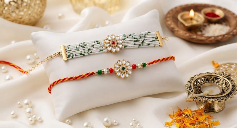 Bhaiya Bhabhi Rakhi Set is a beautifully crafted festive combo designed