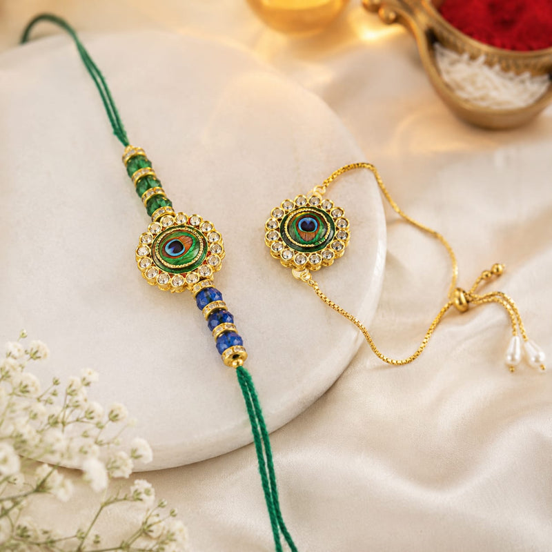 Bhaiya Bhabhi Rakhi Set is a beautifully crafted festive combo designed