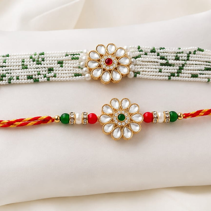 Rudraksha Kundan Rakhi & Chain Bracelet Set - Alt View