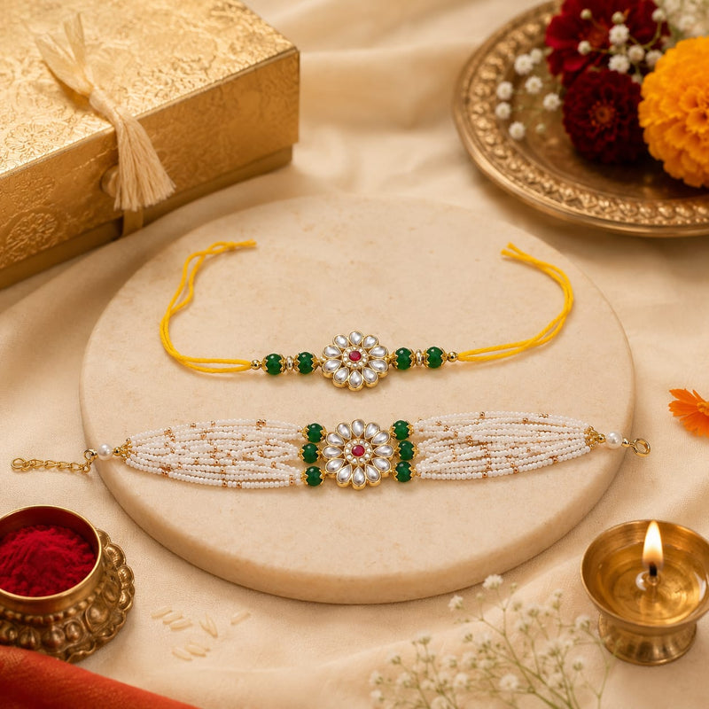 Bhaiya Bhabhi Rakhi Set. Designed with attractive traditional craftsmanship and premium-quality