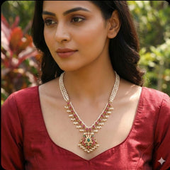 Stunning Pearl Mala With Jadau Kundan Side Lockets