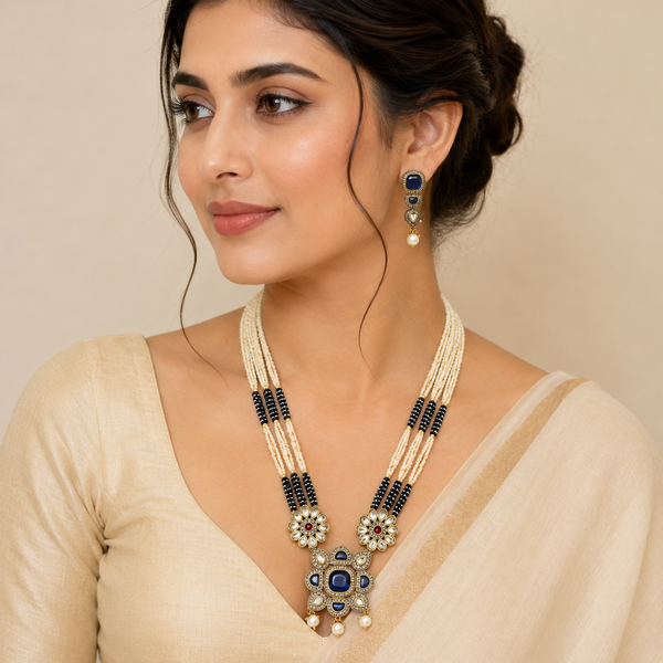 Jadau Kundan Necklace Set (Beads)